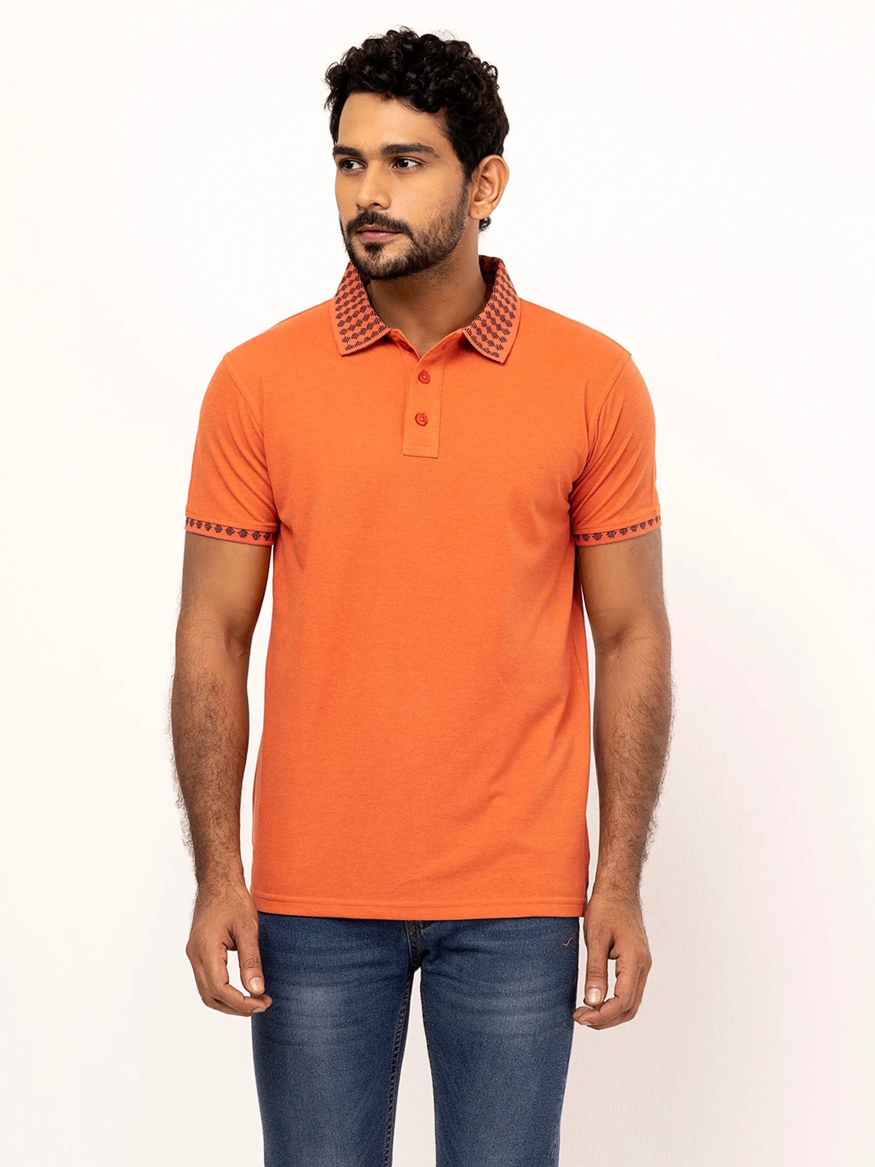 Burnt Sienna Mixed Cotton Polo Shirt
